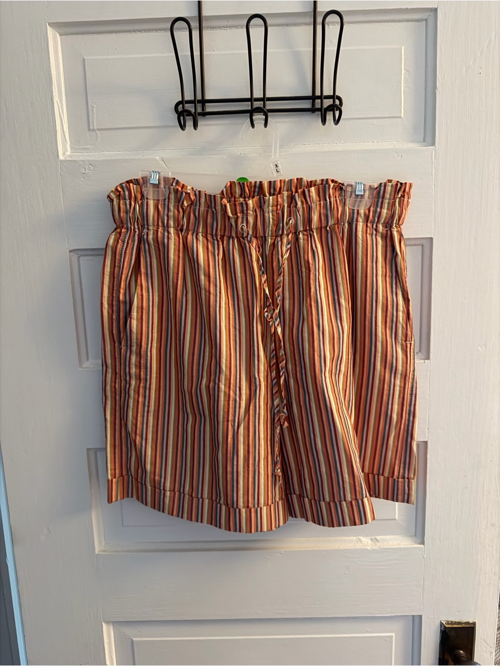 Madewell Striped Paperbag Waist Shorts in Orange, Red, Cream